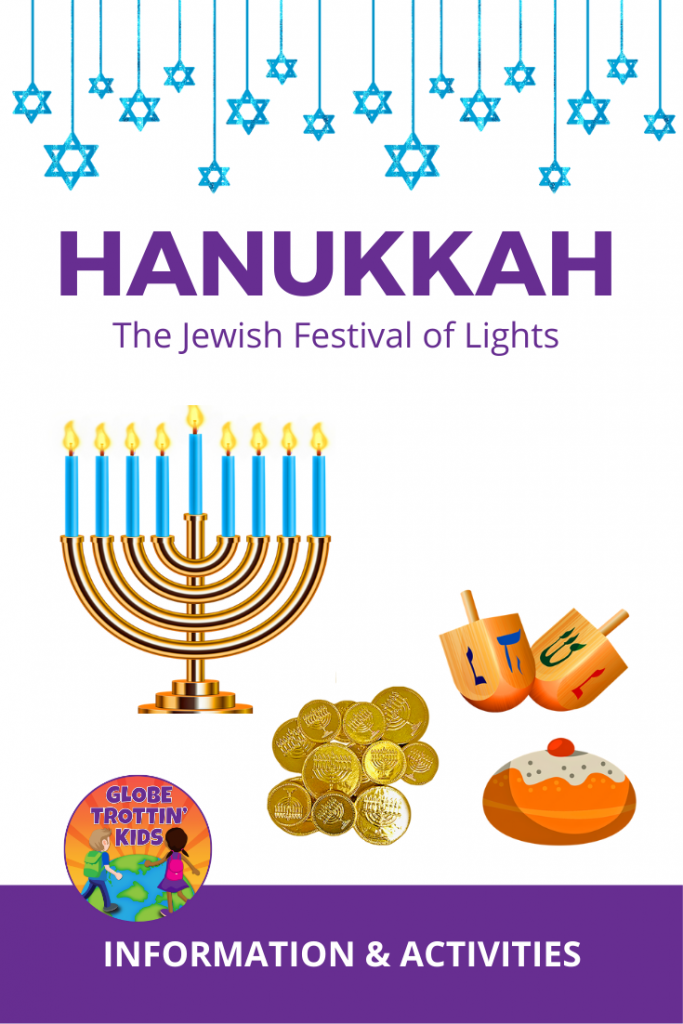 menorah, dreidel and other symbols of Hanukkah